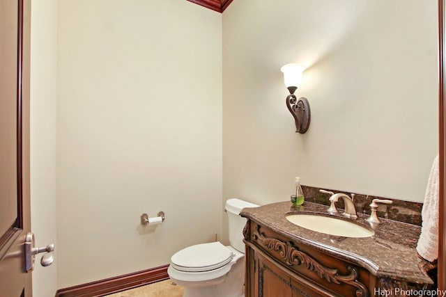 273 Donlea Rd, Barrington Hills, IL 60010 - bathroom with toilet, vanity, tile patterned floors, and crown molding