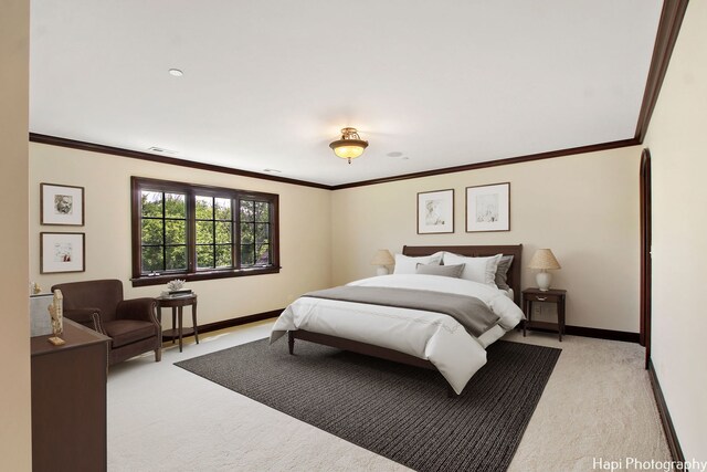 273 Donlea Rd, Barrington Hills, IL 60010 - bedroom with light colored carpet, crown molding, and baseboards