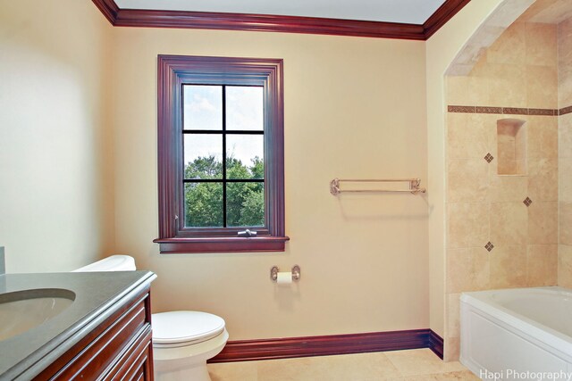 273 Donlea Rd, Barrington Hills, IL 60010 - bathroom featuring baseboards, crown molding, vanity, toilet, and tile patterned flooring