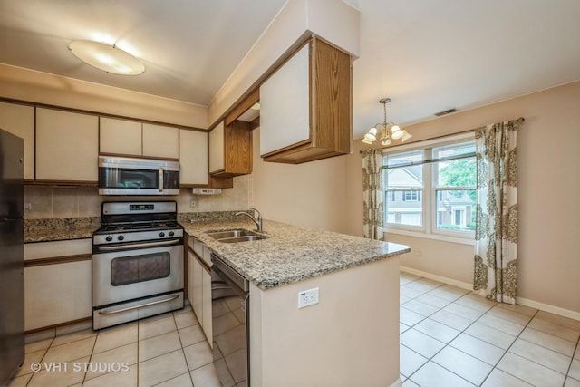 1949 N Charter Point Dr Unit 0, Arlington Heights, IL 60004 - kitchen with appliances with stainless steel finishes, a sink, tasteful backsplash, and a chandelier