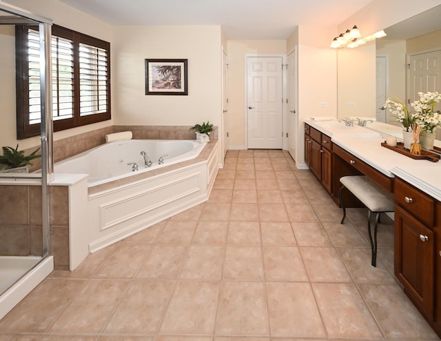 2621 Connolly Ln, West Dundee, IL 60118 - full bath featuring double vanity, a tub with jets, tile patterned floors, and a stall shower