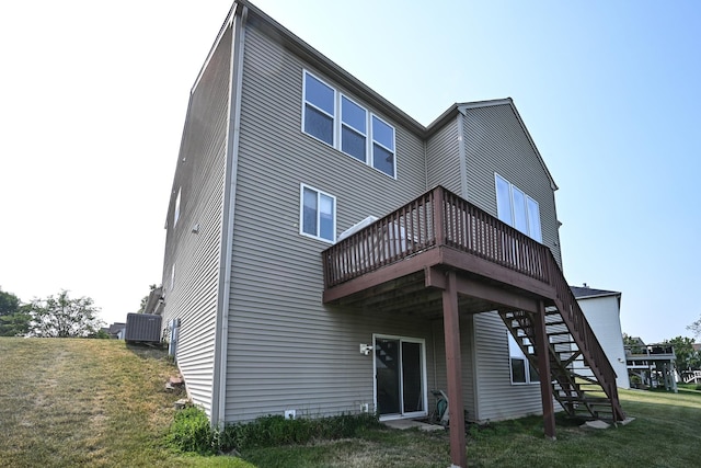 2621 Connolly Ln, West Dundee, IL 60118 - rear view of house featuring a wooden deck, stairs, and a yard