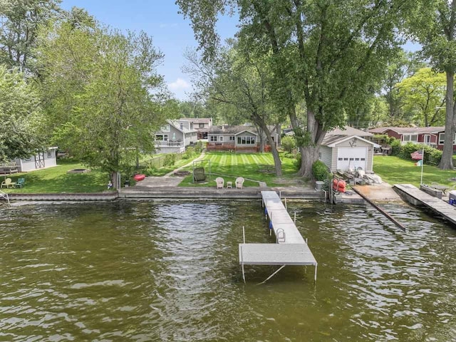 35632 N Sheridan Dr, Fox Lake, IL 60020 - dock area featuring a water view, a lawn, and a residential view