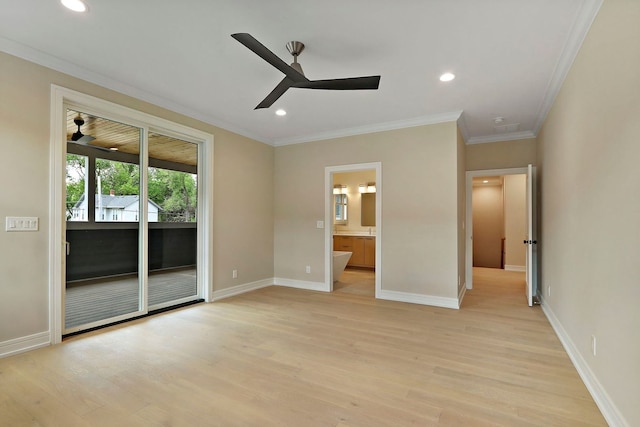 571 Mill St Unit 2, Fontana, WI 53125 - unfurnished bedroom with access to outside, light wood-type flooring, ornamental molding, recessed lighting, and ensuite bath