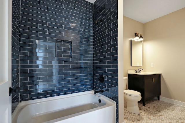 571 Mill St Unit 2, Fontana, WI 53125 - full bathroom with toilet, vanity, shower / tub combination, baseboards, and tile patterned floors