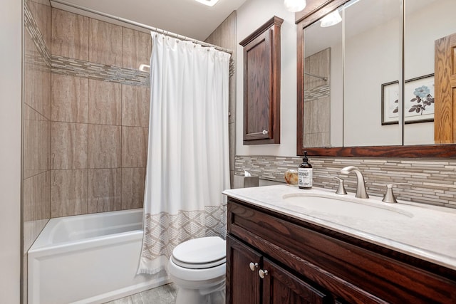 13641 W Ironwood Cir, Homer Glen, IL 60491 - full bathroom with vanity, toilet, decorative backsplash, and shower / bath combination with curtain