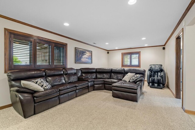 13641 W Ironwood Cir, Homer Glen, IL 60491 - living room with carpet flooring, baseboards, recessed lighting, and crown molding