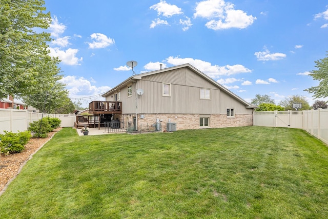 13641 W Ironwood Cir, Homer Glen, IL 60491 - rear view of house featuring a wooden deck, a patio, central AC unit, and a gate