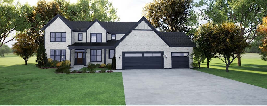 1903 Maple Ave, Downers Grove, IL 60515 - view of front facade featuring driveway, a front lawn, a garage, and stone siding