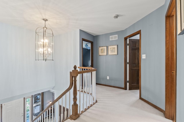 3560 Jeremy Ranch Ct, Naperville, IL 60564 - corridor featuring an upstairs landing, light carpet, and a chandelier