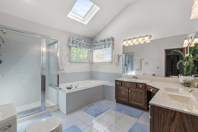 3560 Jeremy Ranch Ct, Naperville, IL 60564 - full bath with a shower stall, a bath, vanity, a skylight, and tile patterned flooring