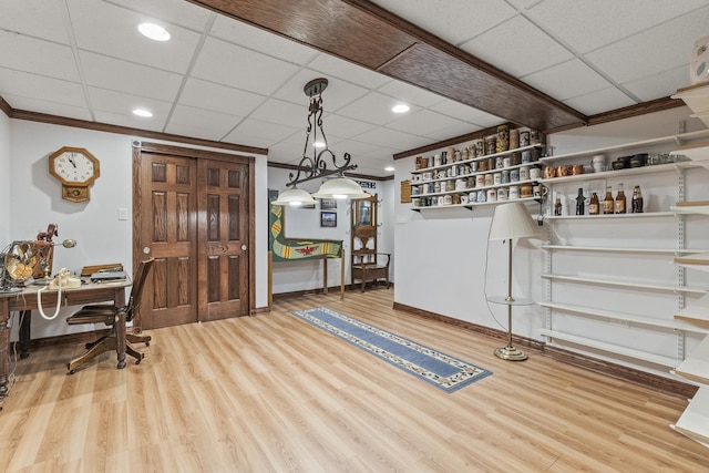 3560 Jeremy Ranch Ct, Naperville, IL 60564 - office area featuring crown molding, wood finished floors, and recessed lighting