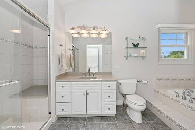 1505 Lita Ave, Deerfield, IL 60015 - bathroom with vanity, a garden tub, a stall shower, and tile patterned floors