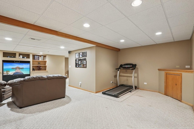 11624 Kluth Ct, Mokena, IL 60448 - exercise area with carpet floors, a drop ceiling, and recessed lighting