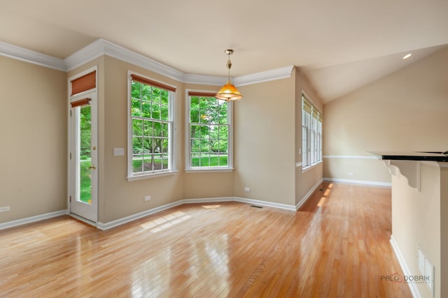 3 Joshua Ct, South Barrington, IL 60010 - unfurnished dining area featuring light wood finished floors, baseboards, and crown molding