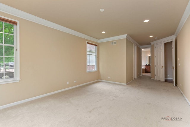 3 Joshua Ct, South Barrington, IL 60010 - empty room with ornamental molding, light carpet, healthy amount of natural light, baseboards, and recessed lighting
