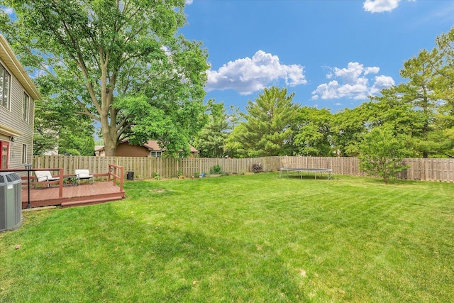 2107 Woodland Glen Ln, Champaign, IL 61822 - view of yard with a trampoline, a deck, and cooling unit