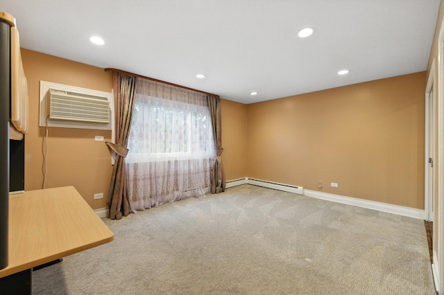 1258 Brown St Unit 204, Des Plaines, IL 60016 - empty room with a baseboard radiator, carpet, recessed lighting, and an AC wall unit