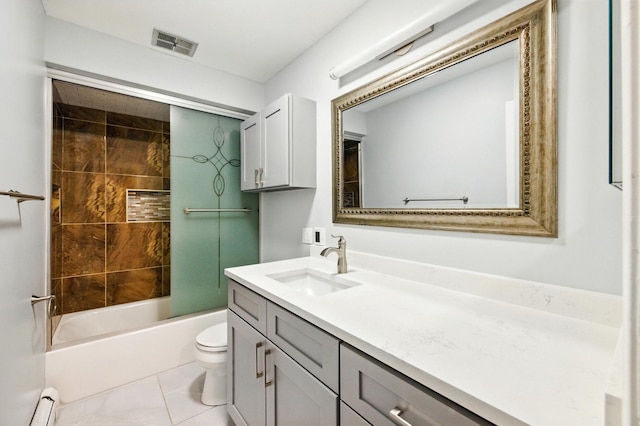 1258 Brown St Unit 204, Des Plaines, IL 60016 - bathroom featuring vanity, shower / bathtub combination, and a baseboard heating unit