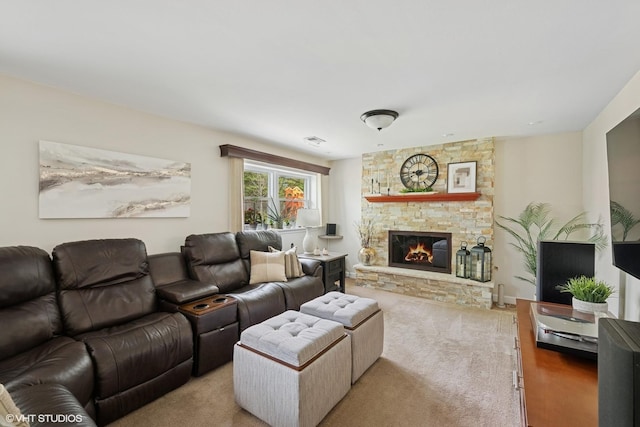 2734 N Dryden Pl, Arlington Heights, IL 60004 - carpeted living room featuring a stone fireplace