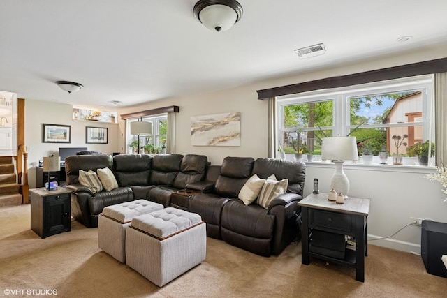 2734 N Dryden Pl, Arlington Heights, IL 60004 - living area with light carpet, plenty of natural light, and stairway