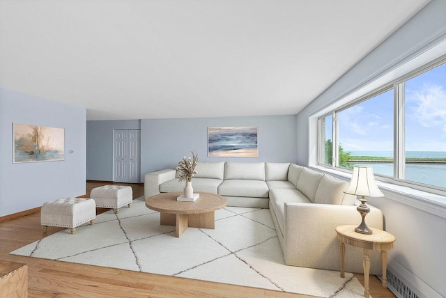 1050 W Columbia Ave Unit 3H, Chicago, IL 60626 - living room featuring a water view, wood finished floors, and baseboards