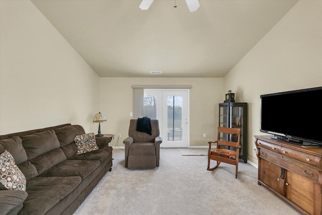 3407 Nobel Dr, Champaign, IL 61822 - living area with light colored carpet, a ceiling fan, and baseboards