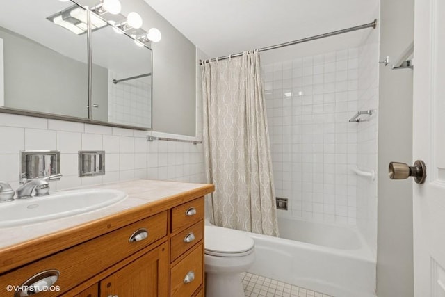 1137 Leavitt Ave Unit 118, Flossmoor, IL 60422 - bathroom with vanity, shower / bath combo, tile patterned flooring, and tile walls