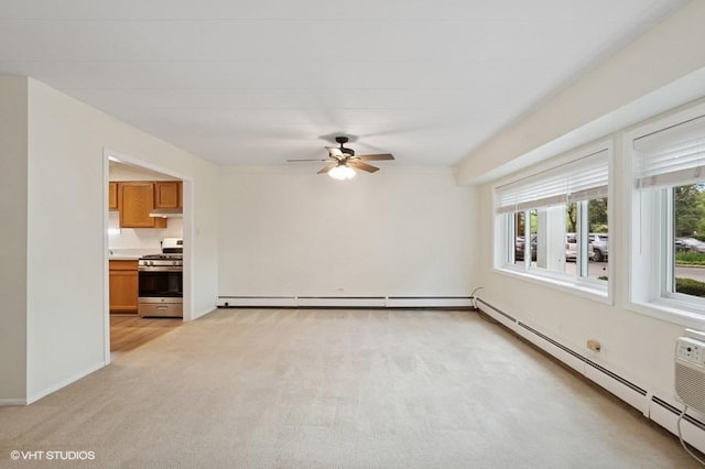 1137 Leavitt Ave Unit 118, Flossmoor, IL 60422 - unfurnished living room featuring light colored carpet, a baseboard radiator, and ceiling fan