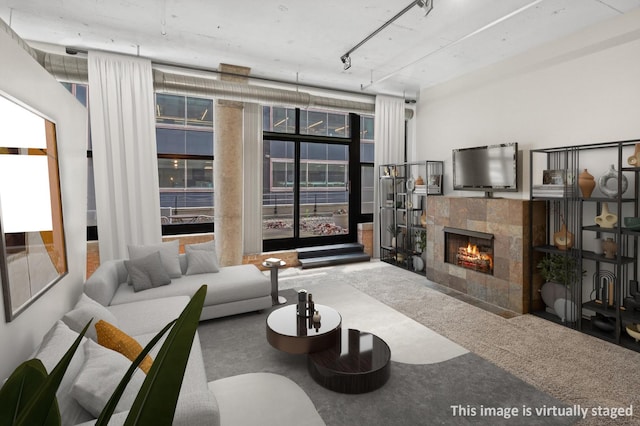 130 S Canal St Unit 210, Chicago, IL 60606 - living area featuring carpet and a tiled fireplace