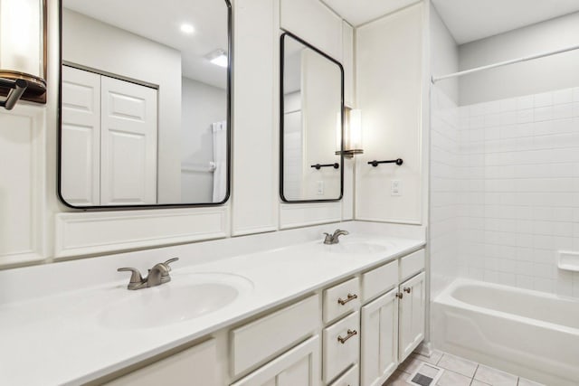 29644 N Birch Ave, Lake Bluff, IL 60044 - full bathroom featuring double vanity, washtub / shower combination, and tile patterned floors