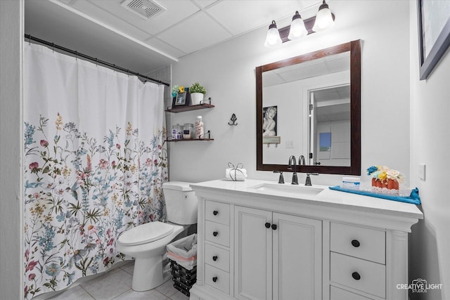 28 Waterbury Cir, Oswego, IL 60543 - bathroom with tile patterned floors, vanity, and a shower with shower curtain