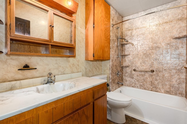 424 Robinson St, Earlville, IL 60518 - bathroom with toilet, vanity, and tub / shower combination