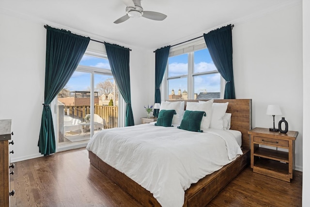 1632 W Erie St Unit 3, Chicago, IL 60622 - bedroom with access to outside, dark wood-style floors, multiple windows, and ceiling fan