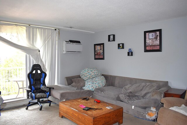 2201 S Stewart Ave Unit 5H, Lombard, IL 60148 - carpeted living room featuring a wall mounted AC and a textured ceiling