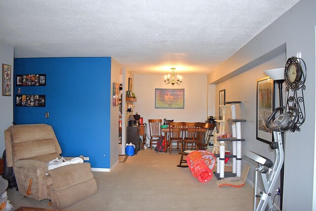 2201 S Stewart Ave Unit 5H, Lombard, IL 60148 - playroom featuring a chandelier, carpet flooring, a textured ceiling, and baseboards