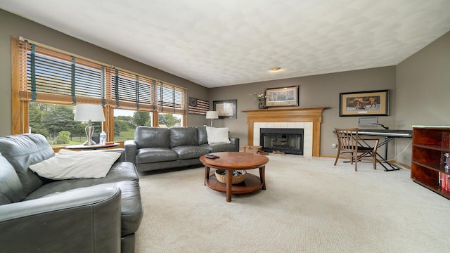 3894 E Whippoorwill Ln, Byron, IL 61010 - carpeted living area featuring healthy amount of natural light, a tile fireplace, and baseboards