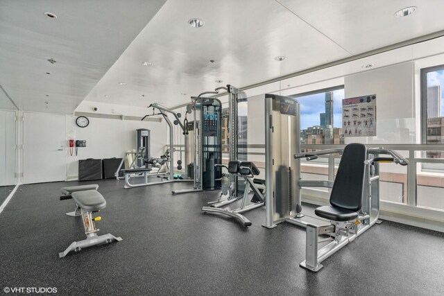 161 E Chicago Ave Unit 39F, Chicago, IL 60611 - exercise room featuring a city view and recessed lighting