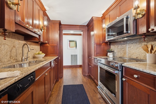 161 E Chicago Ave Unit 39F, Chicago, IL 60611 - kitchen with stainless steel appliances, a sink, dark wood-type flooring, and tasteful backsplash