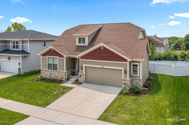 1285 Highpoint Ct, Bartlett, IL 60103 - craftsman inspired home featuring stone siding, driveway, a shingled roof, and a garage