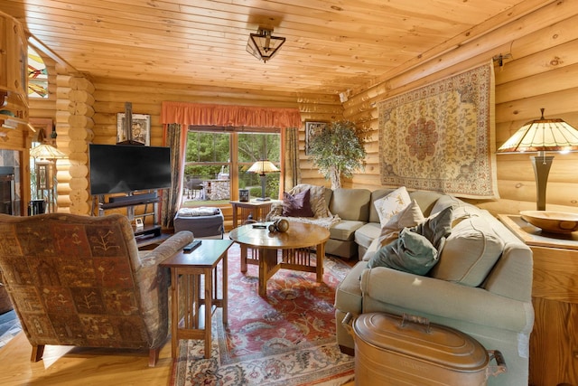 10415 Ridge Ln, Huntley, IL 60142 - living area featuring rustic walls, wooden ceiling, and wood finished floors