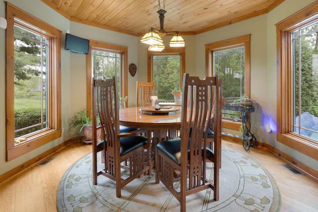 10415 Ridge Ln, Huntley, IL 60142 - dining area featuring ornamental molding, light wood-style floors, plenty of natural light, baseboards, and wood ceiling