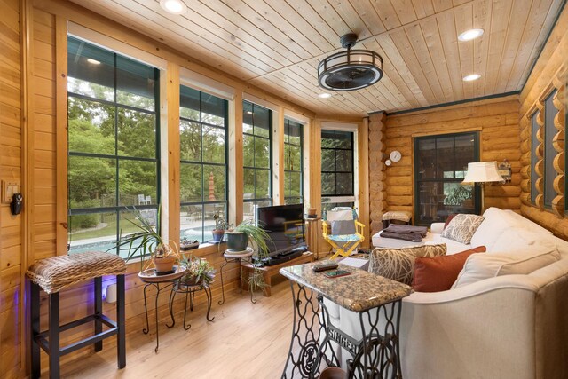 10415 Ridge Ln, Huntley, IL 60142 - sunroom / solarium with log walls, wood ceiling, recessed lighting, and wood finished floors
