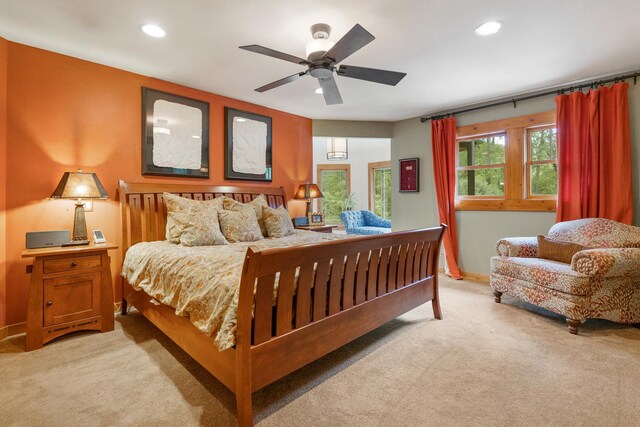 10415 Ridge Ln, Huntley, IL 60142 - bedroom with light carpet, recessed lighting, baseboards, and a ceiling fan