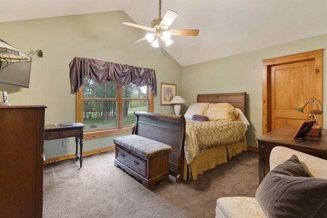 10415 Ridge Ln, Huntley, IL 60142 - carpeted bedroom featuring lofted ceiling, baseboards, and a ceiling fan