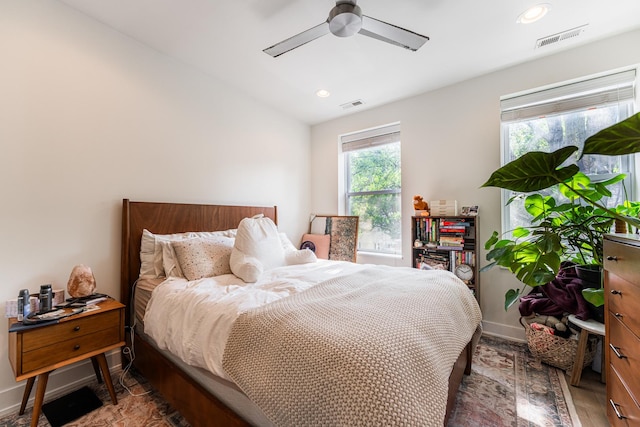 1407 N Bosworth Ave, Chicago, IL 60642 - bedroom featuring a ceiling fan, baseboards, recessed lighting, and wood finished floors