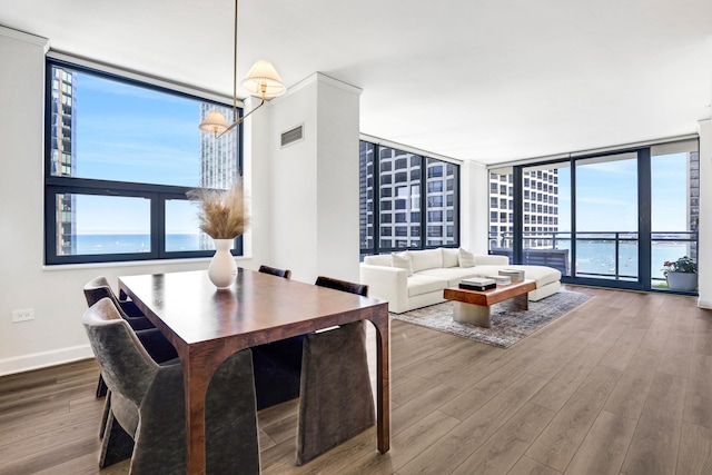 201 N Westshore Dr Unit 2102, Chicago, IL 60601 - dining area with floor to ceiling windows, wood finished floors, healthy amount of natural light, and baseboards