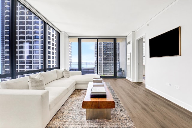 201 N Westshore Dr Unit 2102, Chicago, IL 60601 - living room featuring wood finished floors, expansive windows, and baseboards