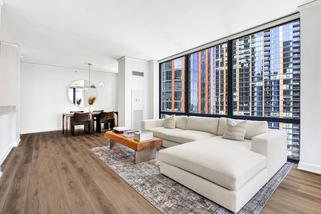 201 N Westshore Dr Unit 2102, Chicago, IL 60601 - living area with wood finished floors, baseboards, and a wall of windows