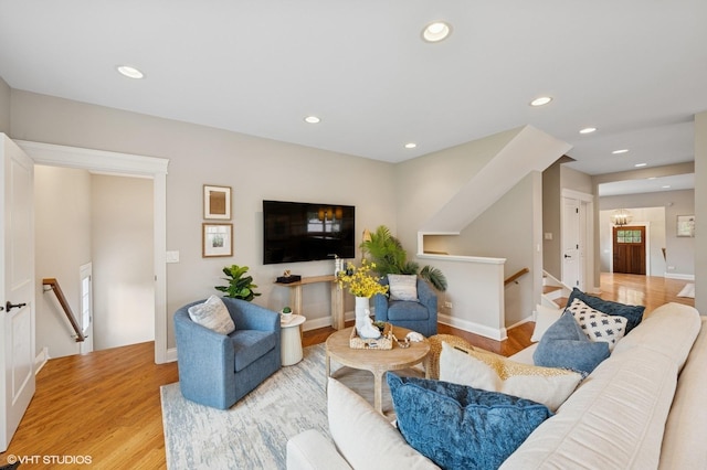234 E Saint Charles Rd, Elmhurst, IL 60126 - living area featuring recessed lighting, light wood-type flooring, and stairs